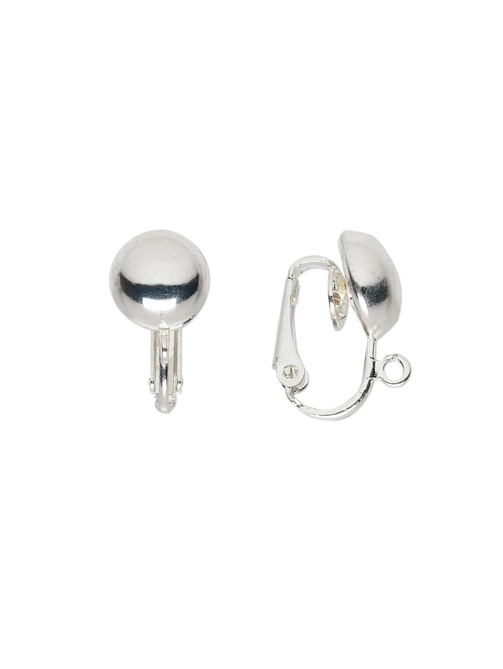 Clip On Earring Hooks Findings Silver Plated XL Large 10mm Half Ball 10 pcs